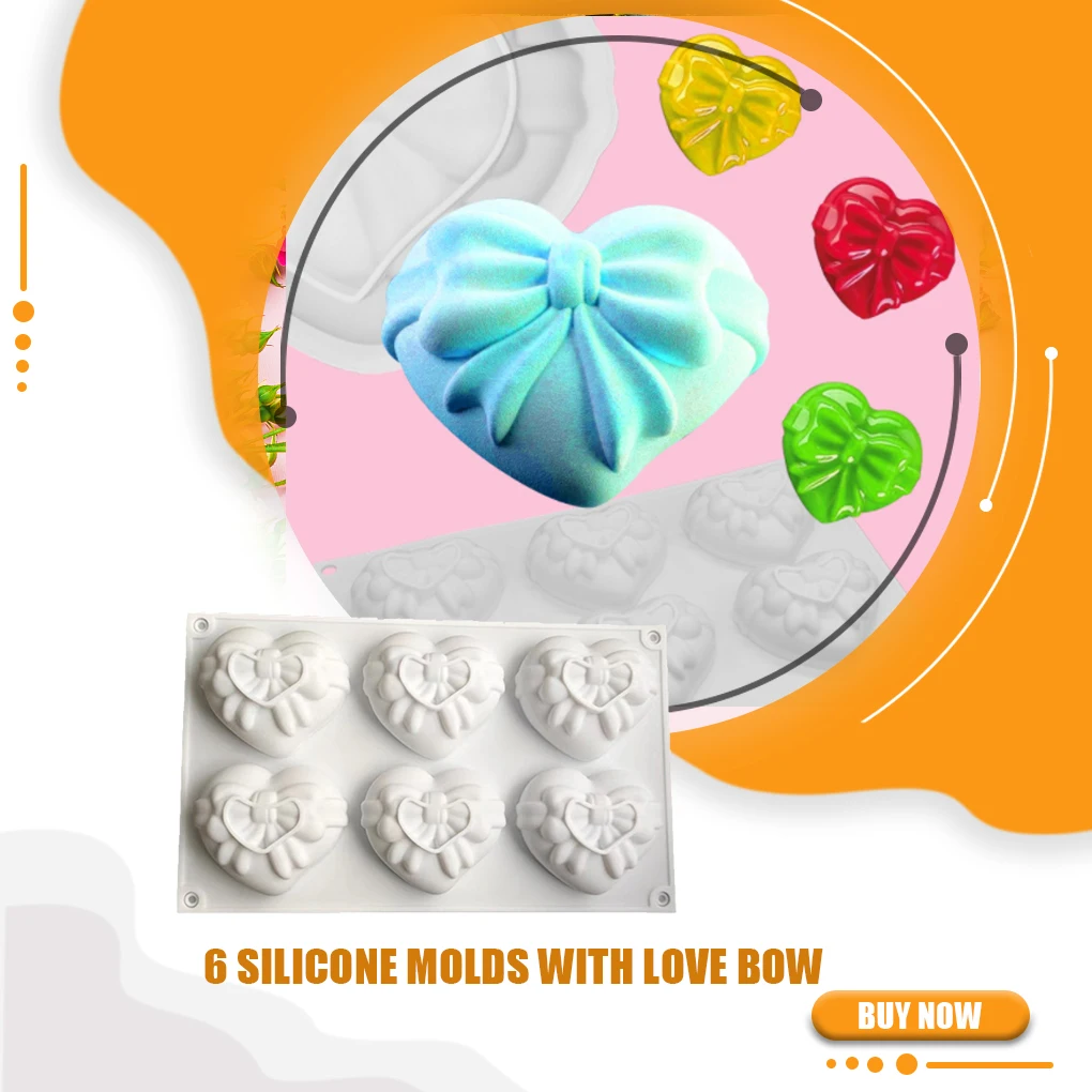 

Silicone Bowknot Heart Shape Mould Replacement Heats-resistant Adorable Cake Dessert Mold Molding Tool Random Color