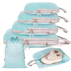 Compressible Waterproof Travel Packing and Storage Bag Set with Handbag - 4 pcs (Lake Blue)