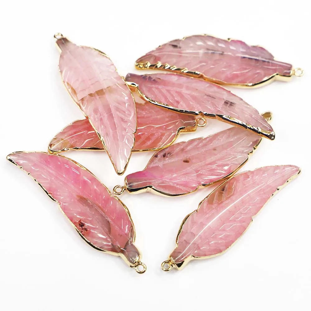 New Natural Stone Leaf Feather Shape Pendant Sweater Chain Stylish Charm Fashion DIY Jewelry Necklace Accessories Wholesale 4Pcs