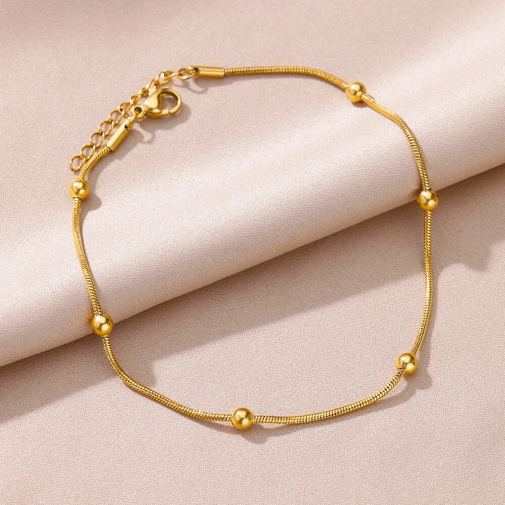 Vintage Anklets for Women Stainless Steel Beads Chain Anklet Leg Bracelets Bodychain Summer Beach Jewelry Accessories Gifts 1