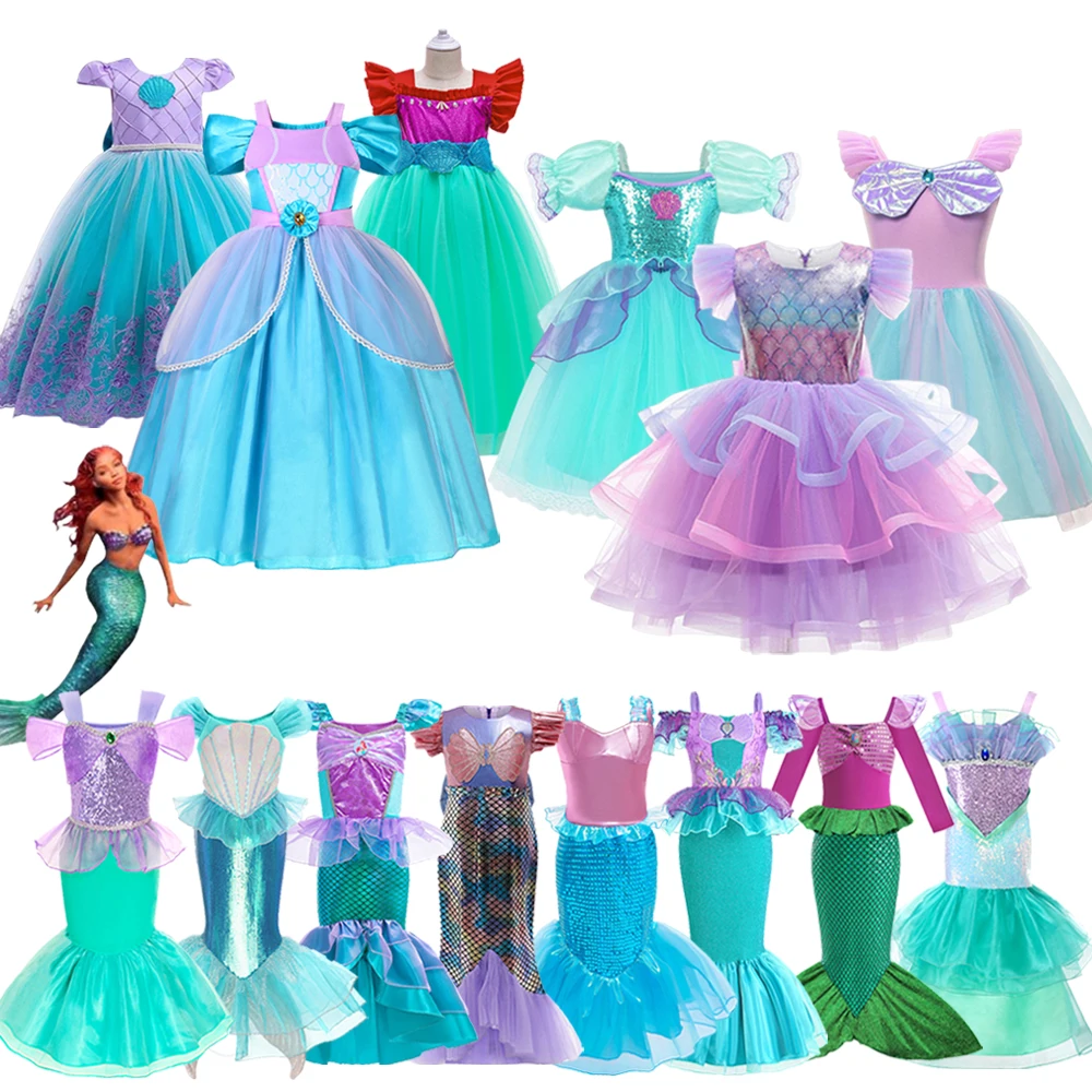 

2023 Girls Little Mermaid Ariel Princess Dress Cosplay Kids Vestidos Costume Birthday Party Carnival Children Halloween Clothes