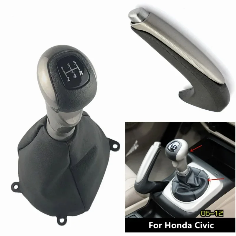Car gear shift knob boot cover handbrake for Honda Civic 4D DX EX LX Model 2006-2012 5 6 speed car gear shift knob