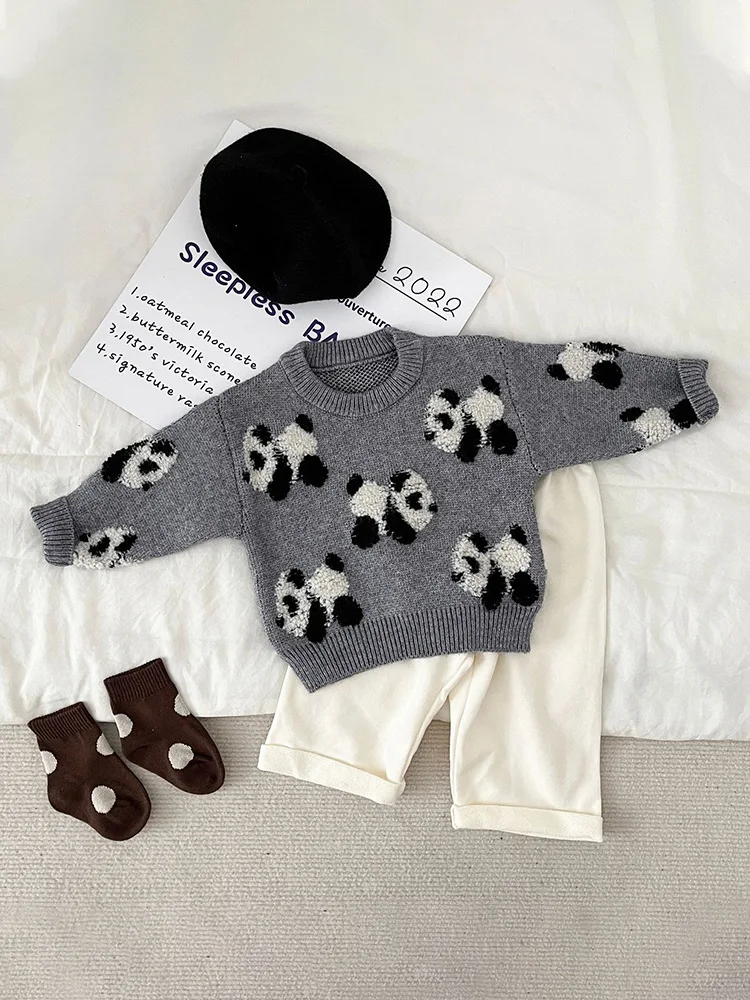Cashmere Sweater Baby Girls Sweater Spring Autumn Baby Panda Embroidered Crewneck Sweater For Boys Girls