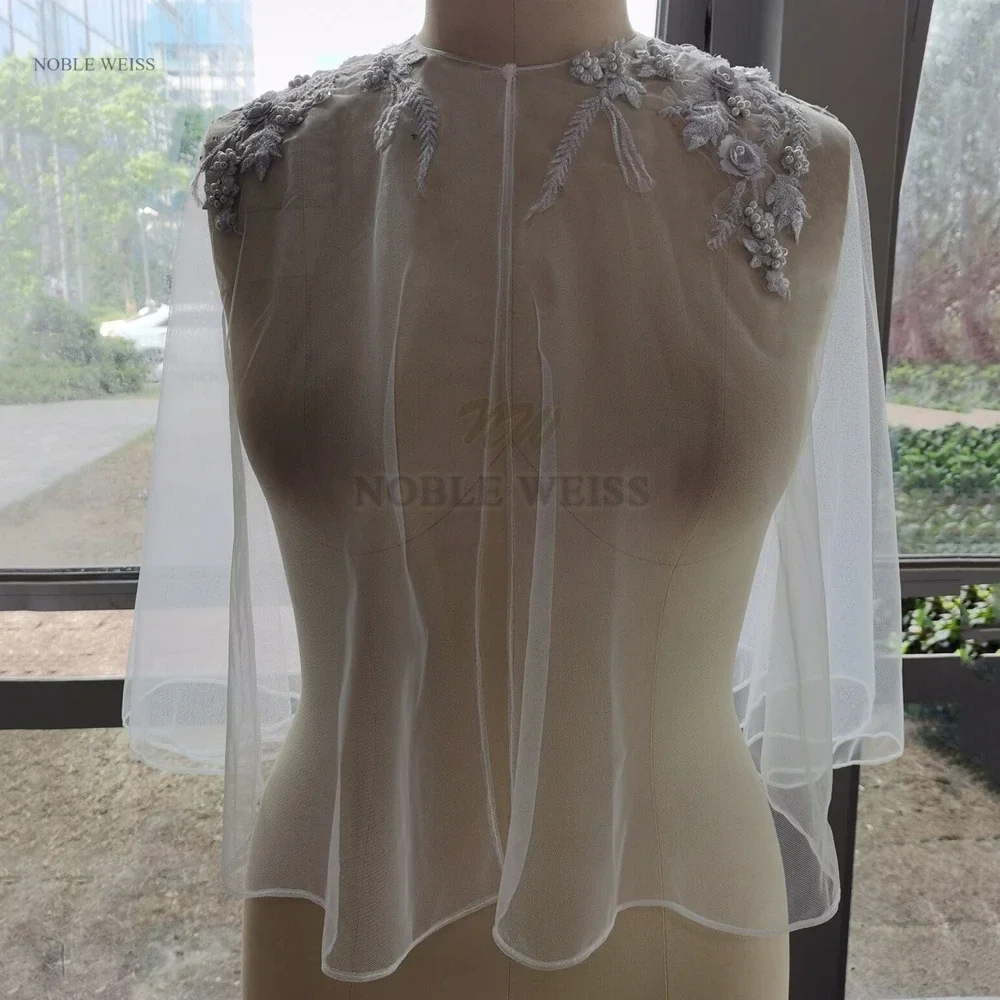 Soft Tulle Wedding Cape Shoulder Appliques Bridal Bolero Jacket Lace Women Formal Wear Wrap Customized