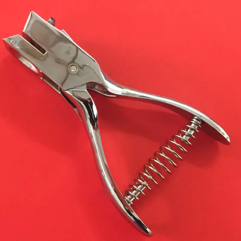 Single Hole Punch 3*15mm Oval Hole Hand-held Metal Puncher with Spring for Member ID Card Paper PVC School Office Supply