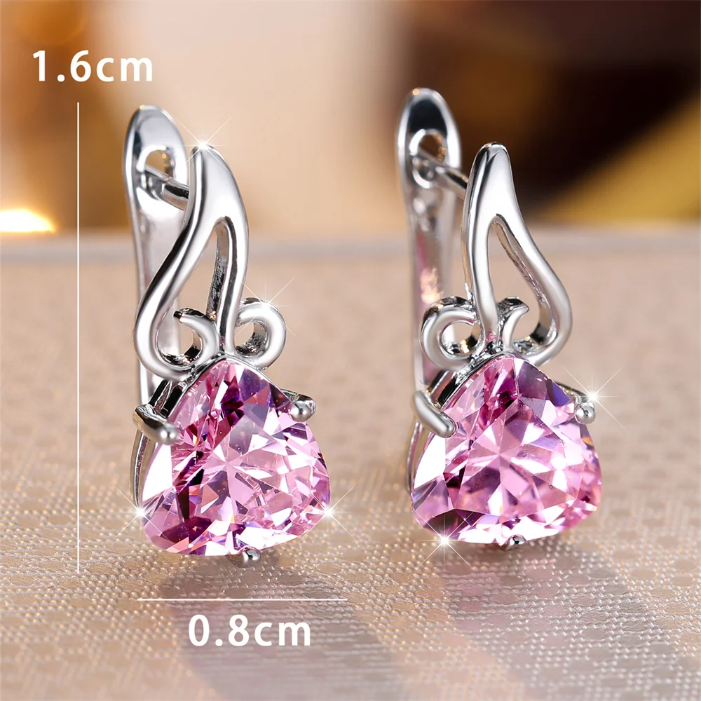 Trendy Pink Zircon Triangle Stone Music Note Hoop Earrings For Women Vintage Silver Color Ear Buckle Wedding Jewelry Party Gifts