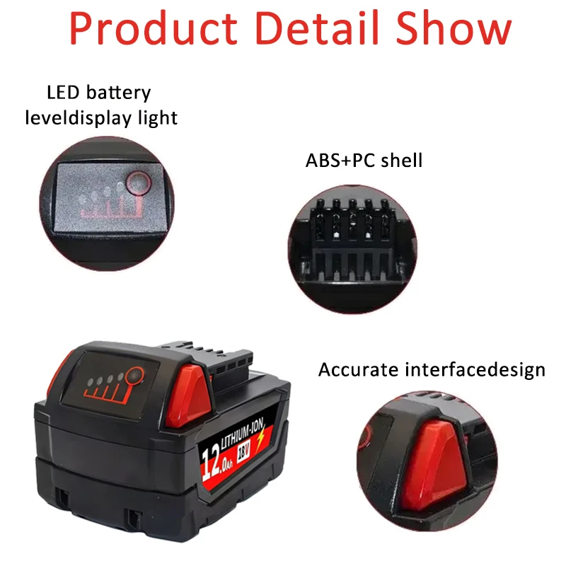 Power Tool Battery 6000mAH/12000mAH For Milwaukee M18 18V Replacement charger 48-11-1815 2604-20 48-11-1850