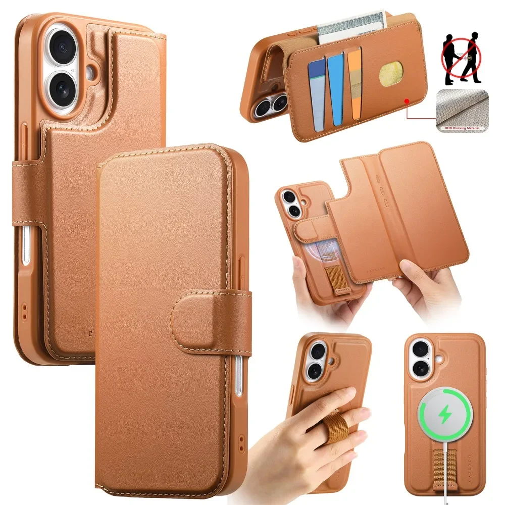 Detachable Magnetic Wallet with Card Holder and Flip Leather Protective Cover