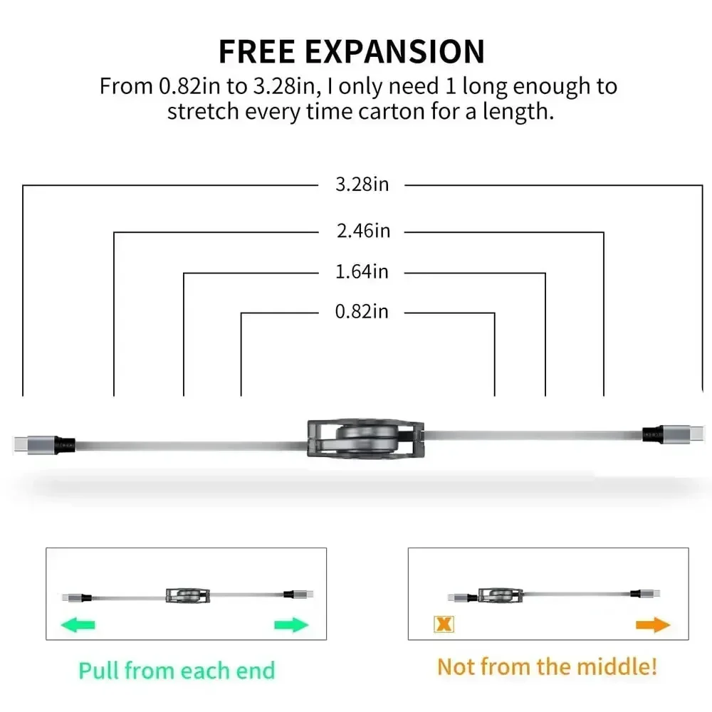 PD 100 W USB C einziehbares Datenkabel, für iPhone 15 Pro Max für MacBook Samsung Schnellladekabel für iPad Typ C Laptop-Schalter – Detail 11