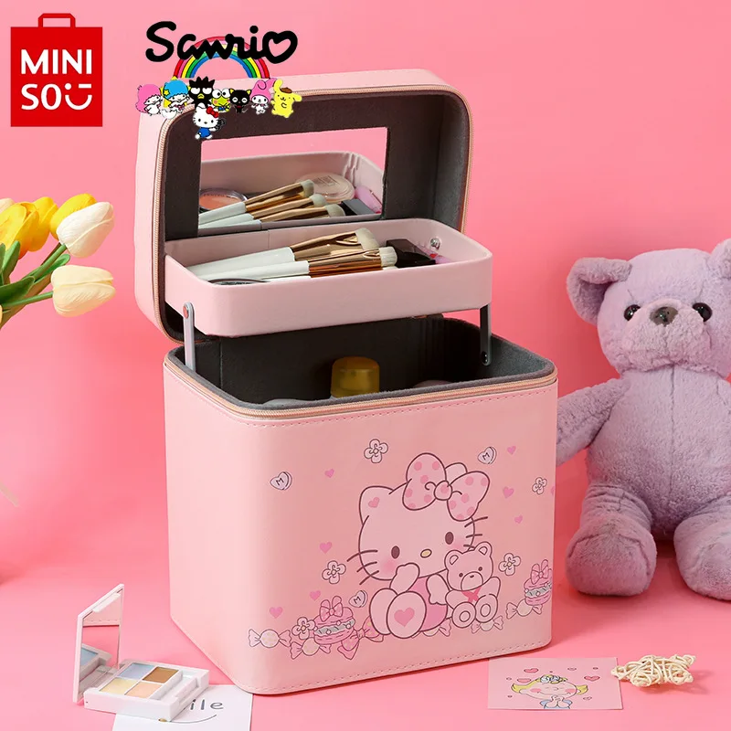 Miniso Sanrio New Makeup Box Fashionable and High Quality Handheld Makeup Bag Cartoon Large Capacity Multi Layered Storage Box