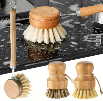Bamboo Dish Brush with Draining Storage Tray 1