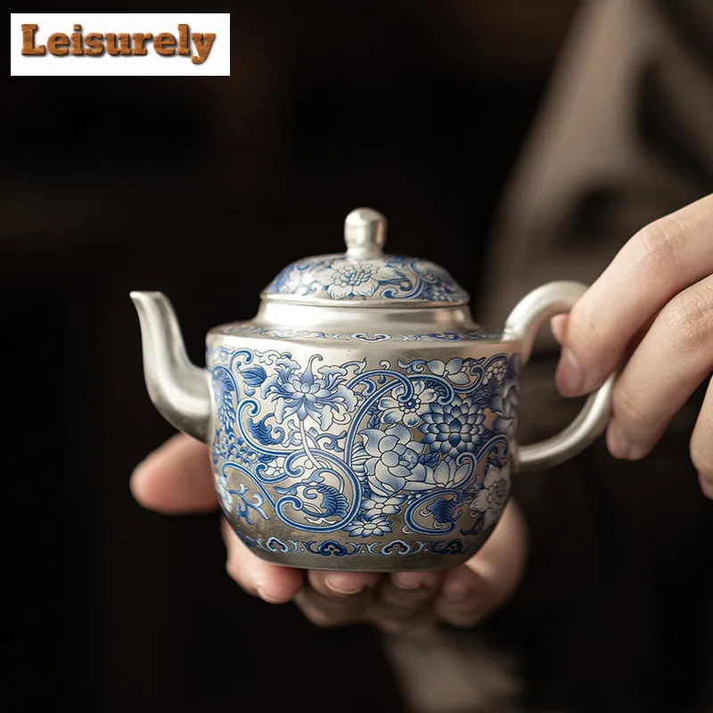 Handmade Gilt Silver Twining Lotus Tea Set Complete Set Japanese Tea Ceremony Set Household Teapot and Tea Cup Set Teaset Craft