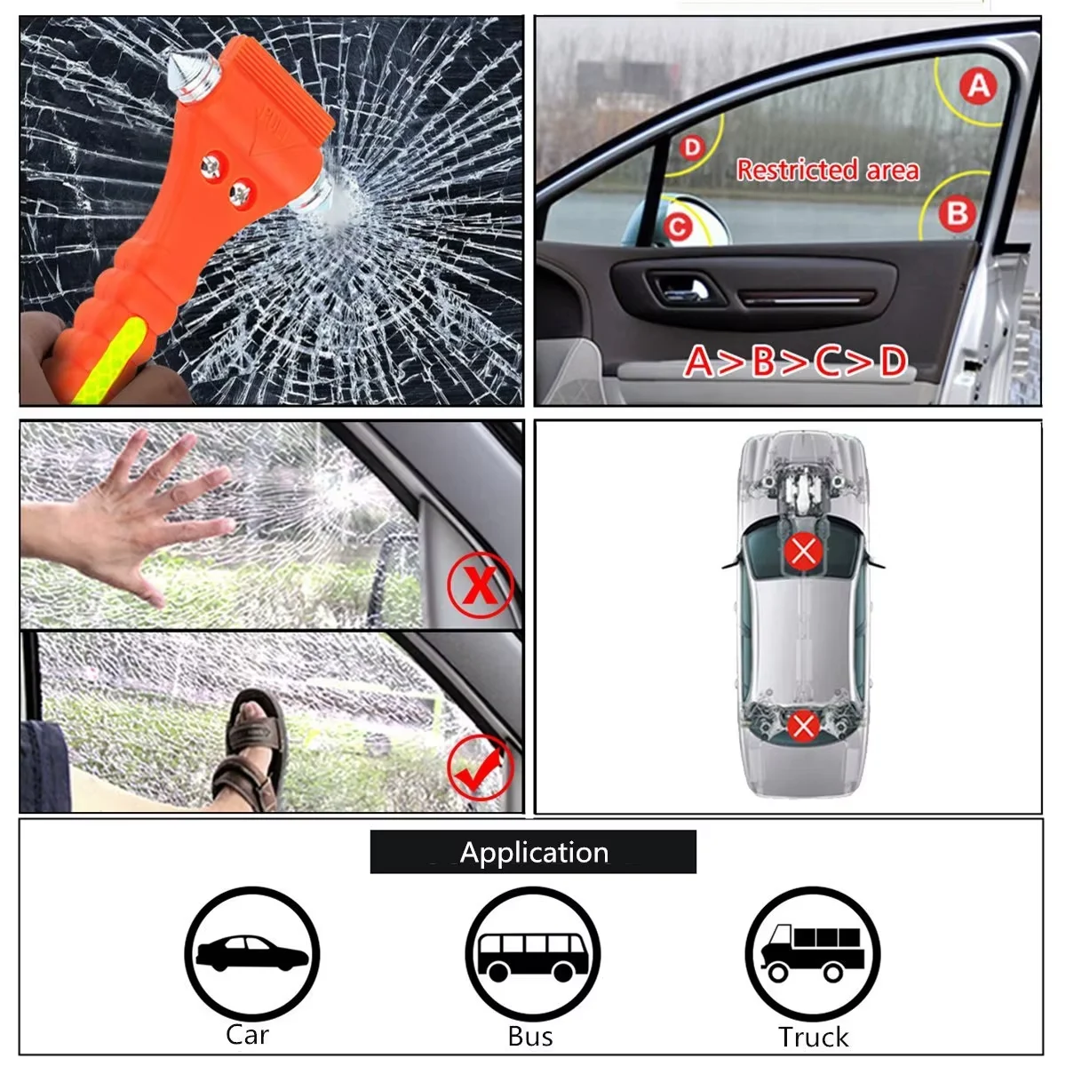 Car Safety Hammer Safety Hammer Window Breaker 2PCS Survival Safety Hammer Camping Driving Car Seat Belt Cutter 2-in-1 Emergency Break Window Glass Punch Life Rescue Tools