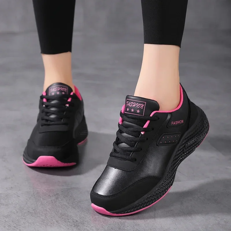 Waterproof Autumn Running Shoes Women Leather Non-slip Casual Sneakers Ladies Lightweight Fitness Walking Shoes