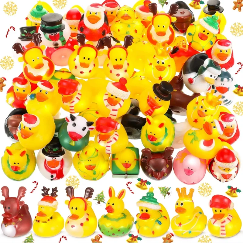 Christmas Theme Rubber Ducks  Funny Ducks Pool Set Water Toys Party Favors Bathtub Toys For School Carnivals Outdoor Play 3