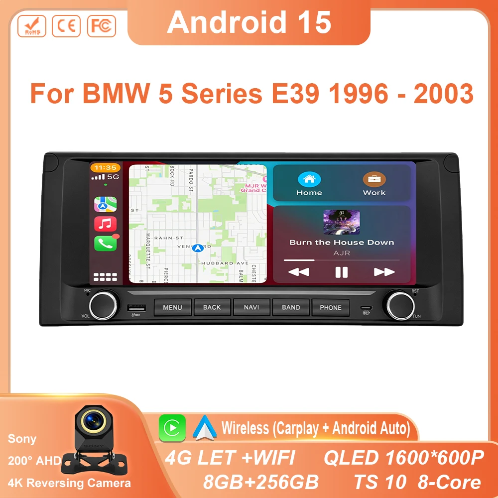 Autoradio Android Auto da 10,25 pollici con GPS e navigazione per BMW Serie 5 E39 1996-2003, lettore multimediale video 4G WIFI 2 Din DVD - immagine 2