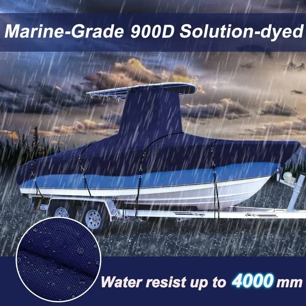 Fade and Tear Resistant T-Top Boat Cover，Heavy-Duty Waterproof and UV-Proof Boat Storage Cove