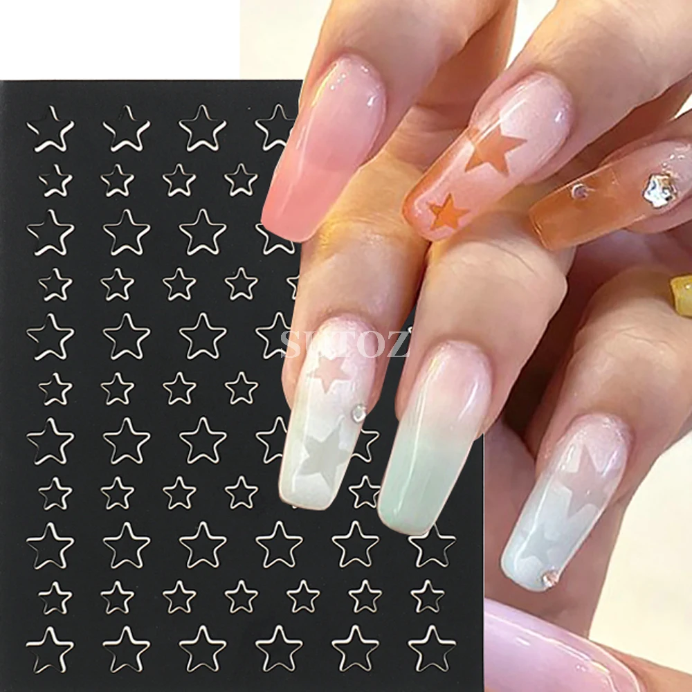 Monja 5Styles Nail Art Stencil Sticker Butterfly Star Love Heart Snowflake  French Hollow Template Decals DIY Manicure Decoration - AliExpress