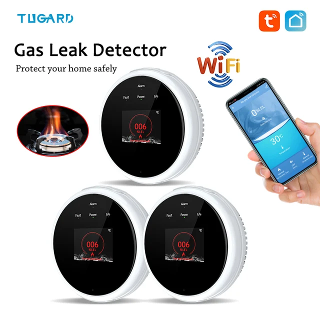 2.4G WiFi Combustible Gas Detector Gas Alarm Sensor Works With Smart Life APP Information Push for Home Kitchen Tugard 1