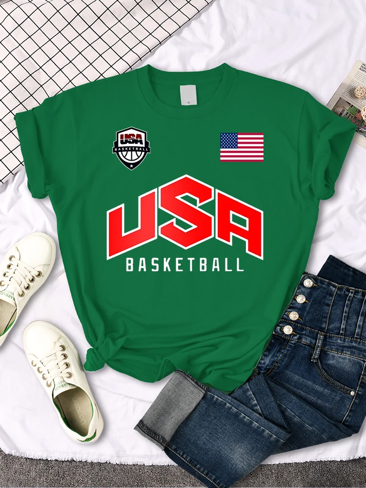 USA Basketball Flag logo Printed T-Shirts Women Summer Loose Fashion Short Sleeve O-Neck Casual Breathable Tops Tshirt Female