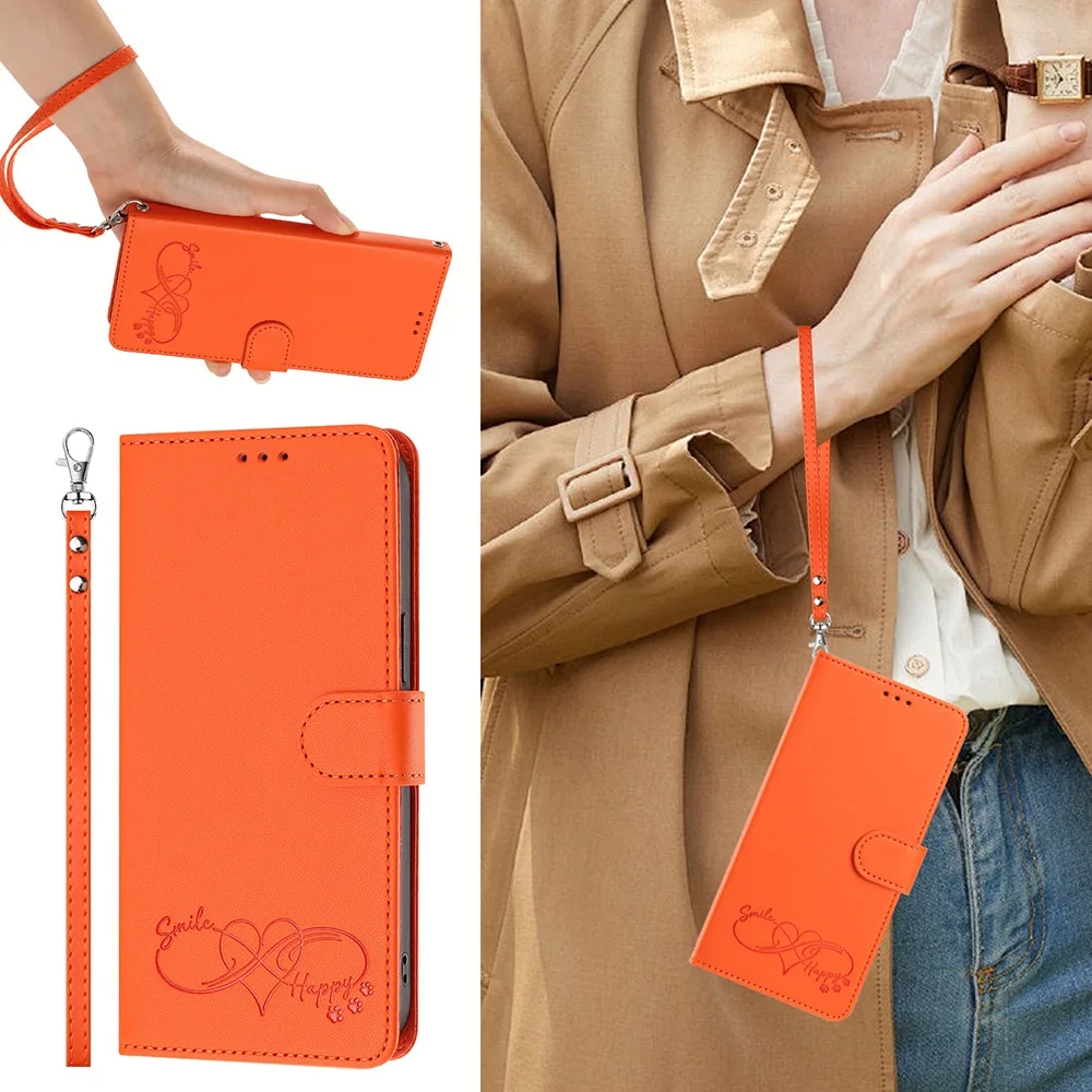 Leather Stand Flip Wallet Phone Cover with Card Holder and Strap