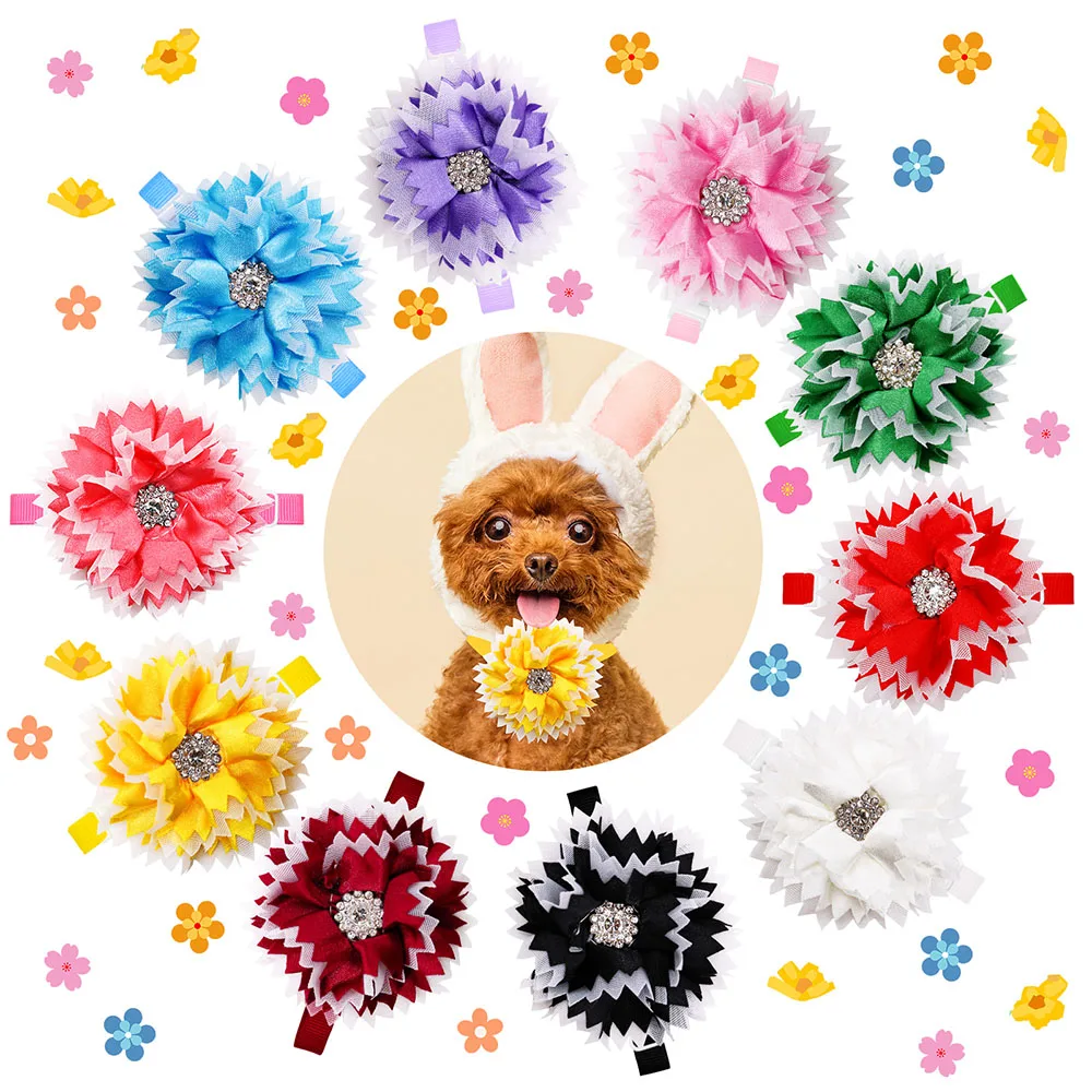 50pcsCuteDogBowTiesSummerDiamondSmallDogCatBowtiesCollarDog