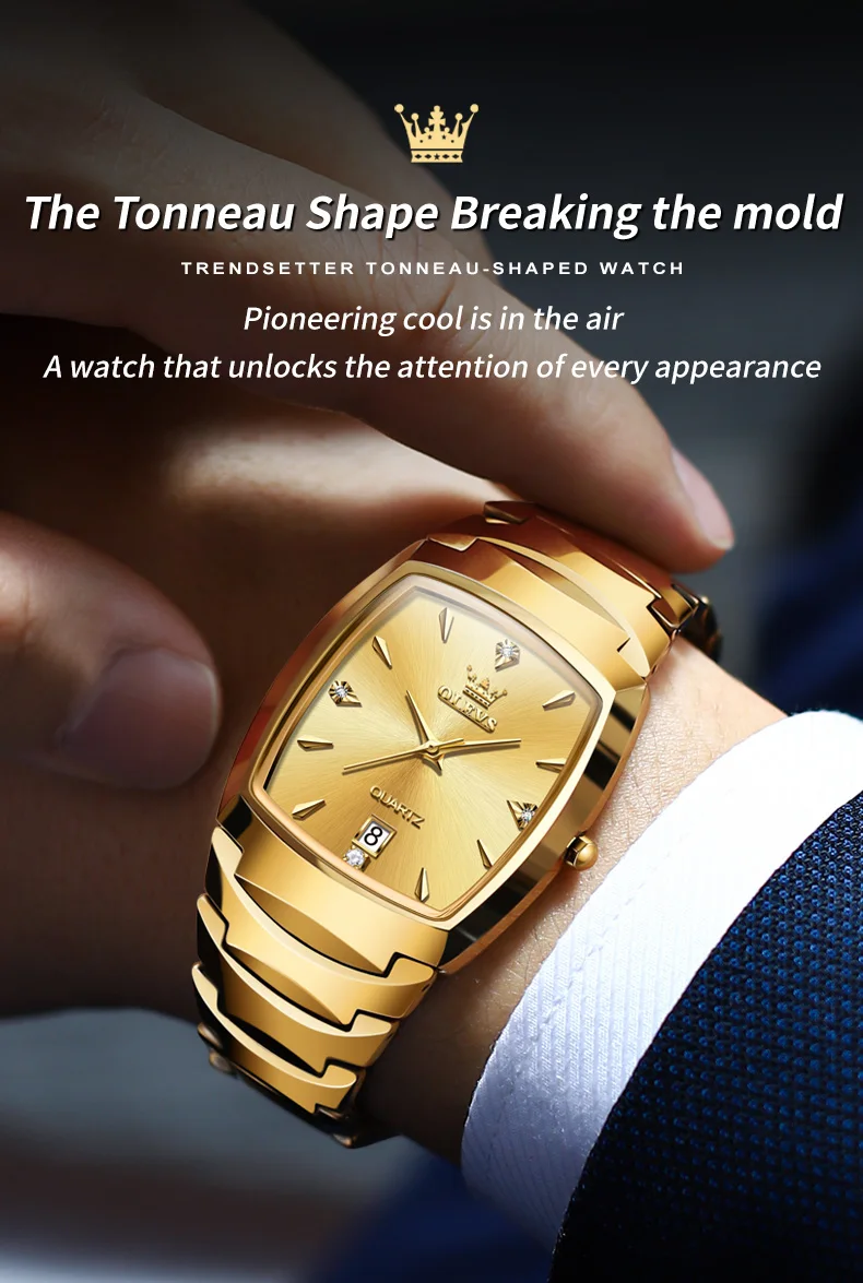 OLEVS jam tangan 7006 kuarsa untuk pria, arloji tali baja Tungsten