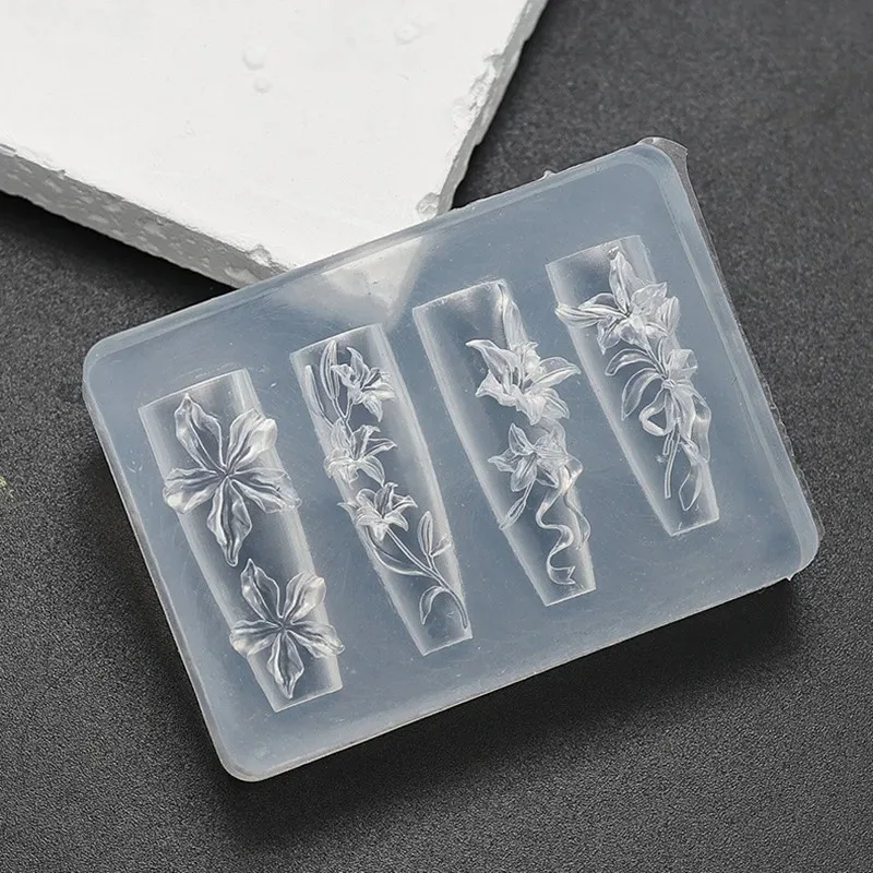 네일 아트 몰드 - 백합꽃, 연꽃, 물고기 및 나비 모양의 3D 조각 곡선 템플릿: 고투명 실리콘 템플릿