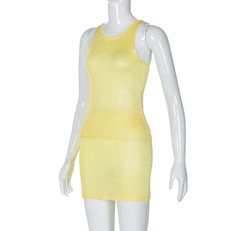 Knit Sweater 2 Piece-Set Mini Skirt For Women Pullover Sleeveless Fashion Sexy Top And Skirt Sets Solid Knitwear Outfits