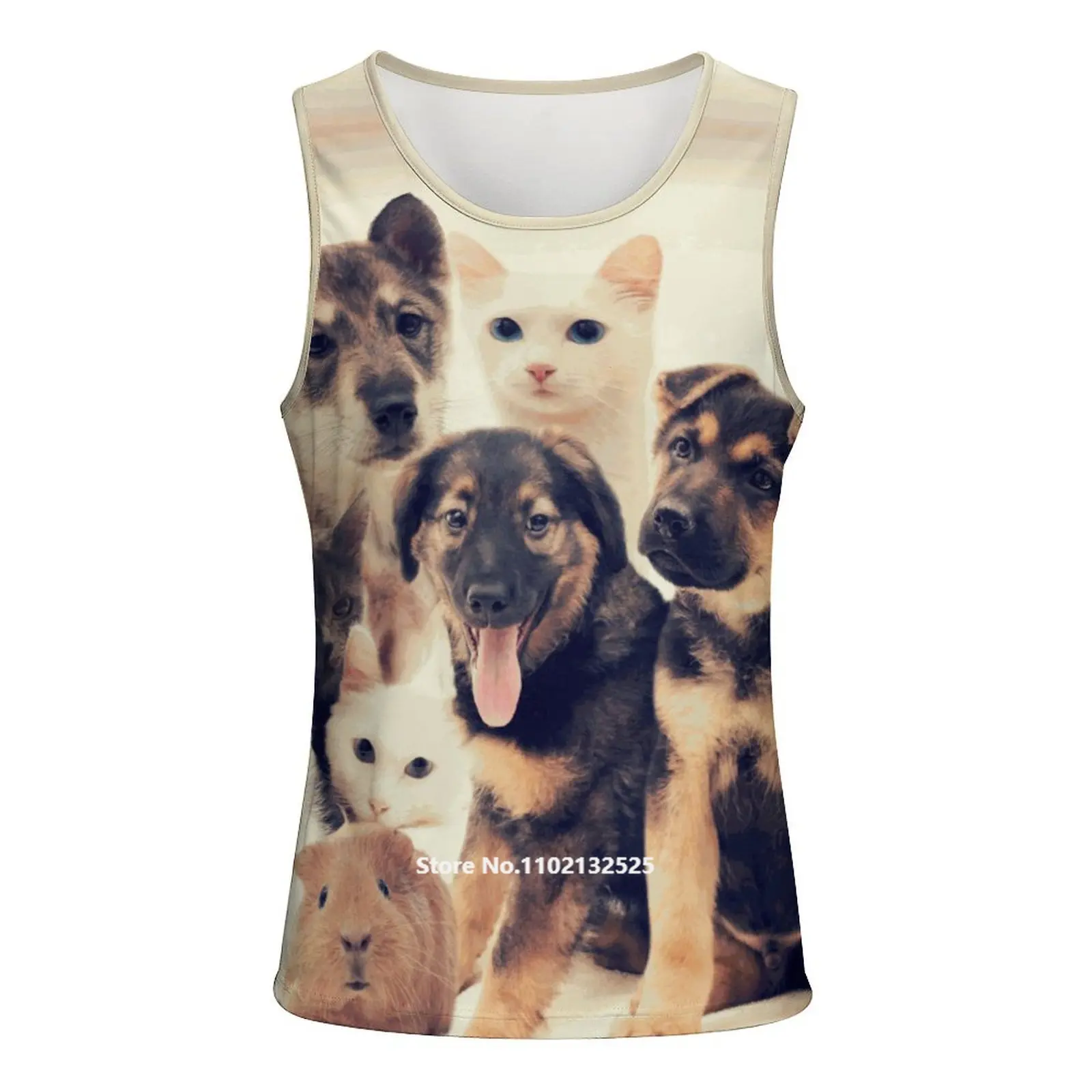 

Cute Cats Dogs Men Tank Top 3D Printed Funny Animal Fashion Casual Sleeveless Tight Fitting Vest