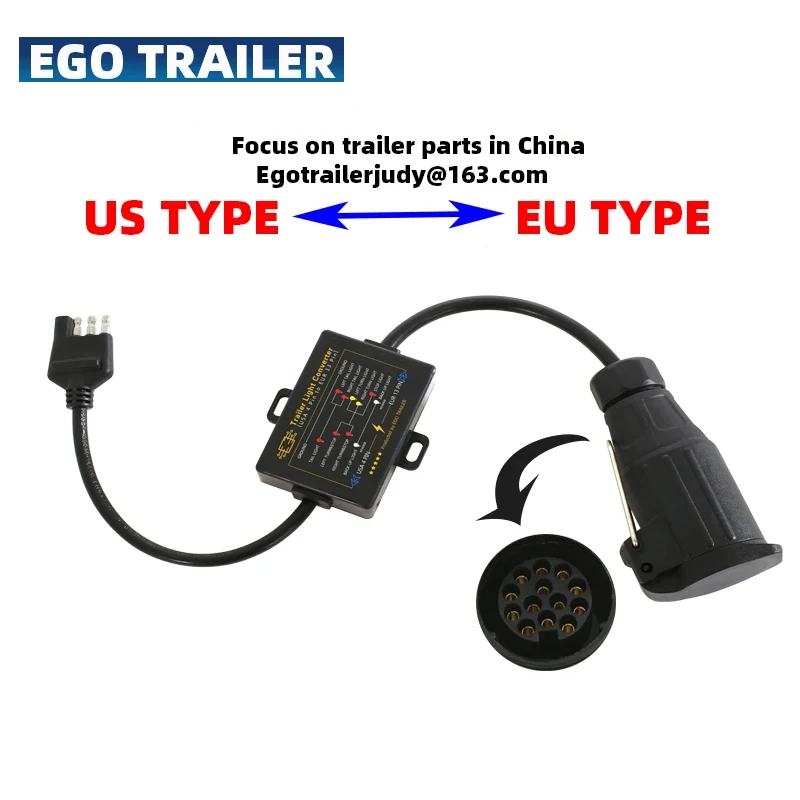 

EGO USA 4PIN to EUR 13PIN Trailer Light Converter Towing Trailer Connector Parts Blade Socket 7-way Stop/Brake Signal Separating