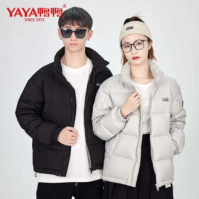 

YAYA 2023 Spring Women's New Duck Down Jacket Short Loose Stand Collar Light Couple Casual Style Zipper Solid Outerwear