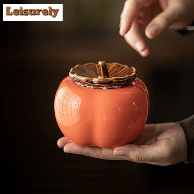 Persimmon Tea Box Organizer Moisture-proof Boutique Tea Tin Tea Door Storage Tank Containers Household Tea Caddy Teaset Gift