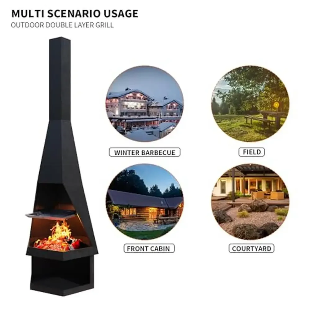 Steel Wood Burning Fire Pit Outdoor Rocket Design Set Accessories Metal Fireplace