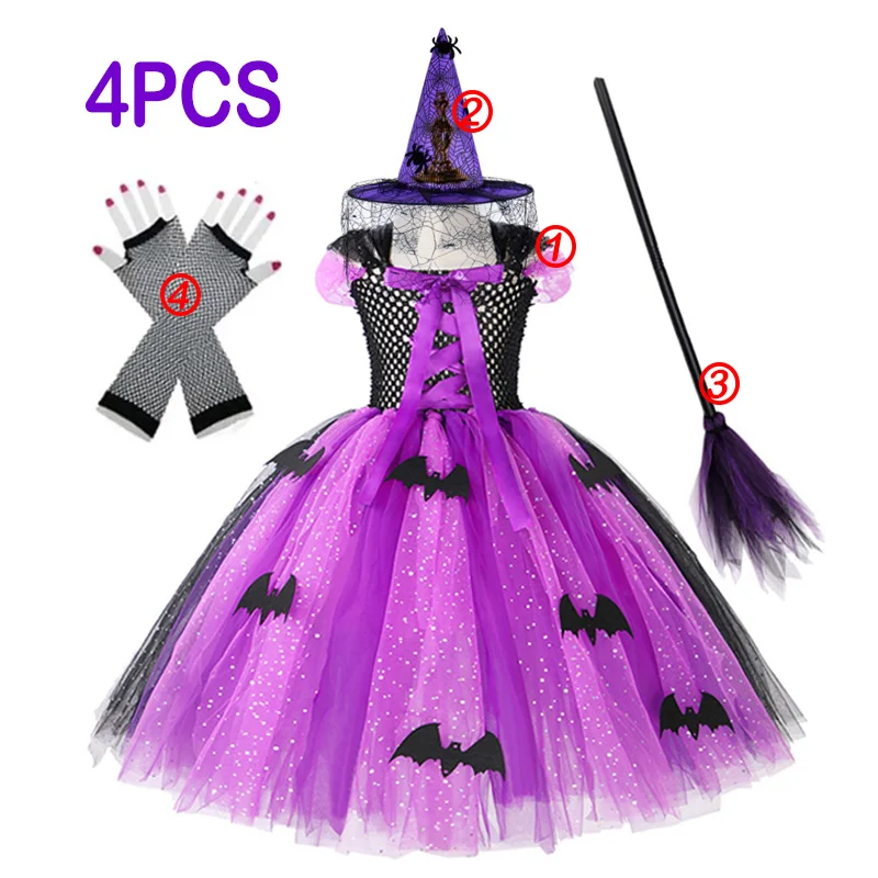 thumbnail image 1 of Disfraz de bruja de Halloween para niñas, Cosplay de bruja malvada, Purim, fiesta de carnaval, Navidad, vestido de tutú para niños pequeños, vestido de Graduación, 1 of 5