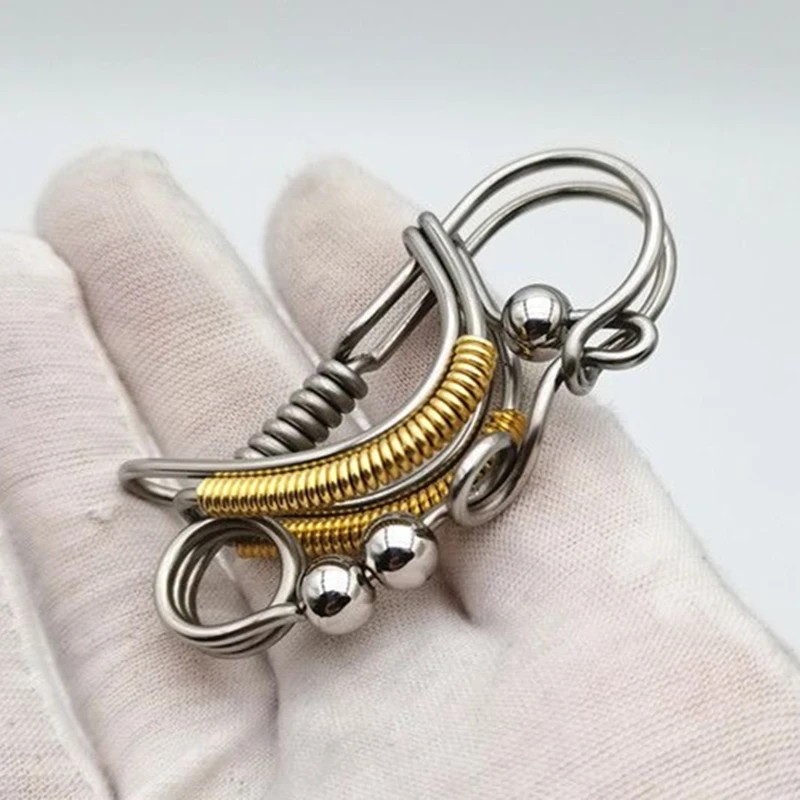 Stainless Steel Handicraft Key Ring Hanging Pendant Waist Buckle Yellow Matte Bead Trinket Car Keyring Men Small Gift Decoration
