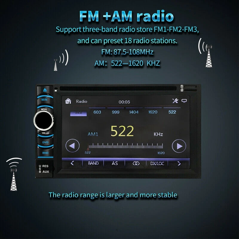포드 차량용 스테레오 CD DVD HD 플레이어, 라디오 블루투스 FM AM TV USB, 6.2 인치, 2 DIN