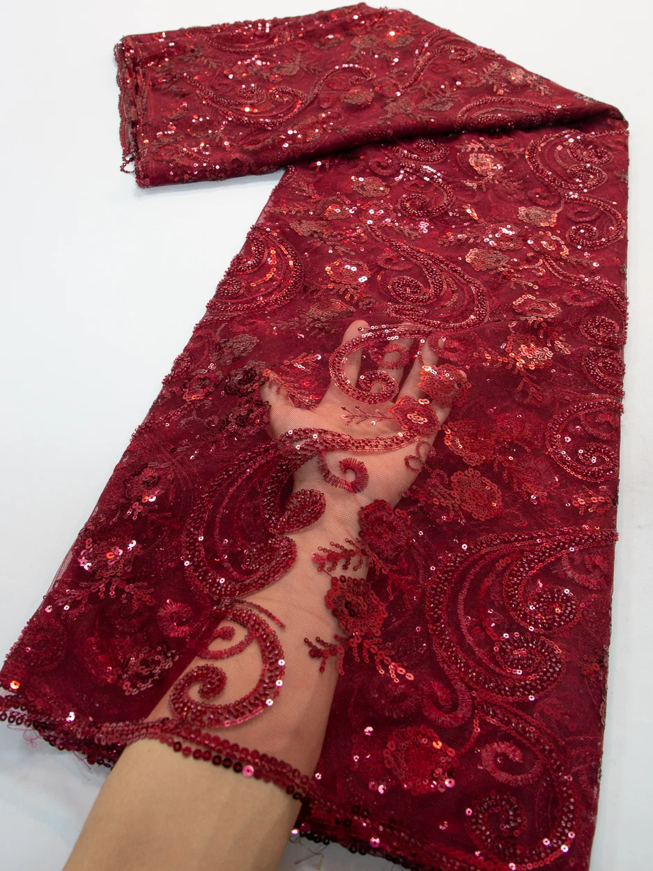 African Nigerian Material Lace Fabric For Wedding With Sequins Embroidery French Lace Fabrics TY3800