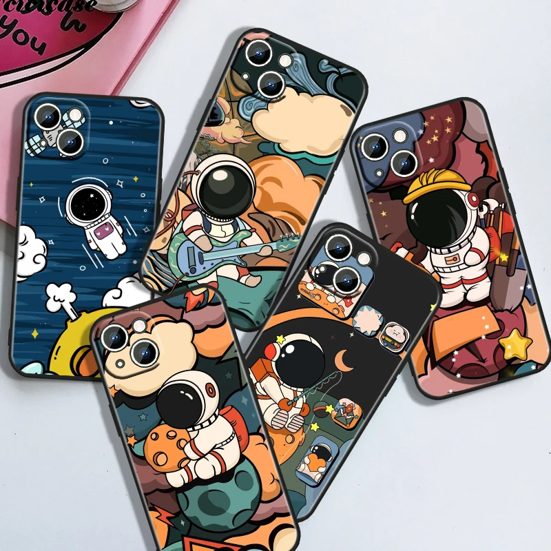 

Star Astronaut Cute For Apple iPhone 14 13 12 11 XS XR X 8 7 6 6S 5 5S SE Pro Max Plus Mini Black Cover Phone Case