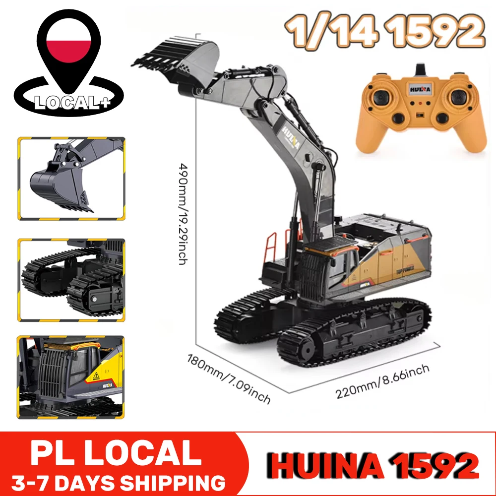 Excavadora RC HuiNa 1/14 A Escala – 2.4G 22 Canales Con Cuchara De Fundición – Control Remoto Para Construcción Y Minería