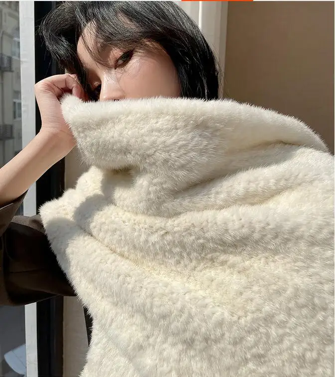 Neue Luxus frauen Echt Nerz FUR Schal Dame Mode Gestrickte Schals Wraps Winter Warme Weiche Schalldämpfer – Detail 8