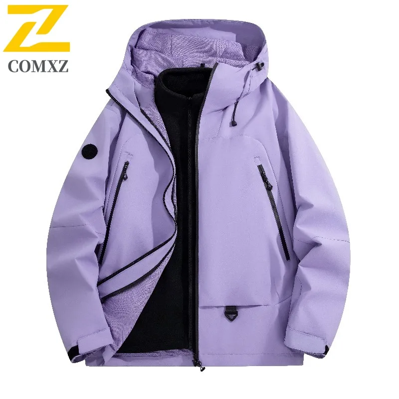 COMXZ Windbreaker Jacket 3 in 1 New Thickened Windproof Outdoor Camping Hiking Coat Travel Warm High Quality Men's Outerwear
