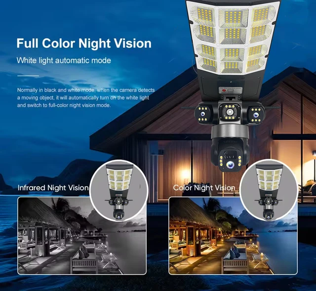Solar LED Street Lamp 4G Camera Sim Card 3-Lens APP Control PIR Human Detect Security Alarm CCTV Night Vision Outdoor Recorder 6