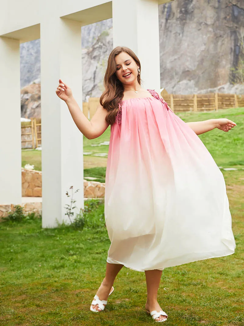 Sleeveless Big Size Dress Women Sexy Beach Floral Slip Cami Dress Gradient Pink White Plus Size Maxi Dress For Women Summer 2023
