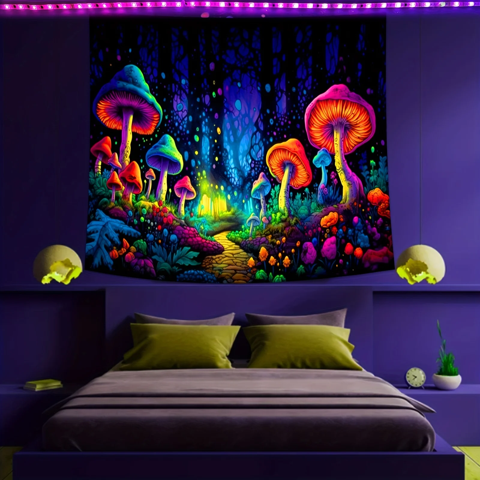 Tapestry Decor 1Pcs 75x58cm Tree of Life Tapestry BlackLight Sun Moon Stars Galaxy Colorful Hippie Psychedelic Bedroom Dorm Aesthetic