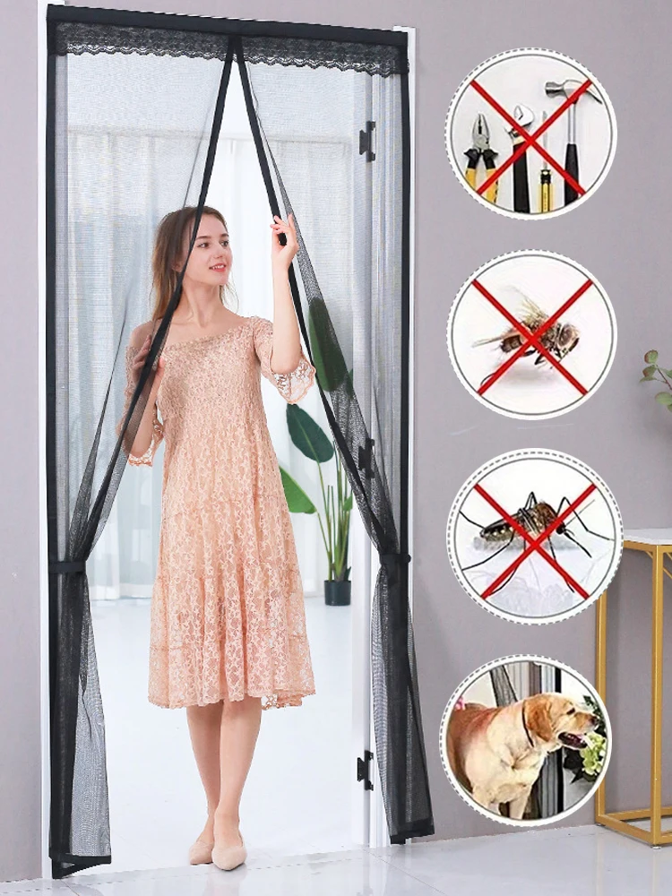 Description Picture 2 of itemCustomize Size AntiMosquito Net Magnetic Screen Door Mesh Summer Automatic Closing Mosquito Net Invisible Door Partition Curtain