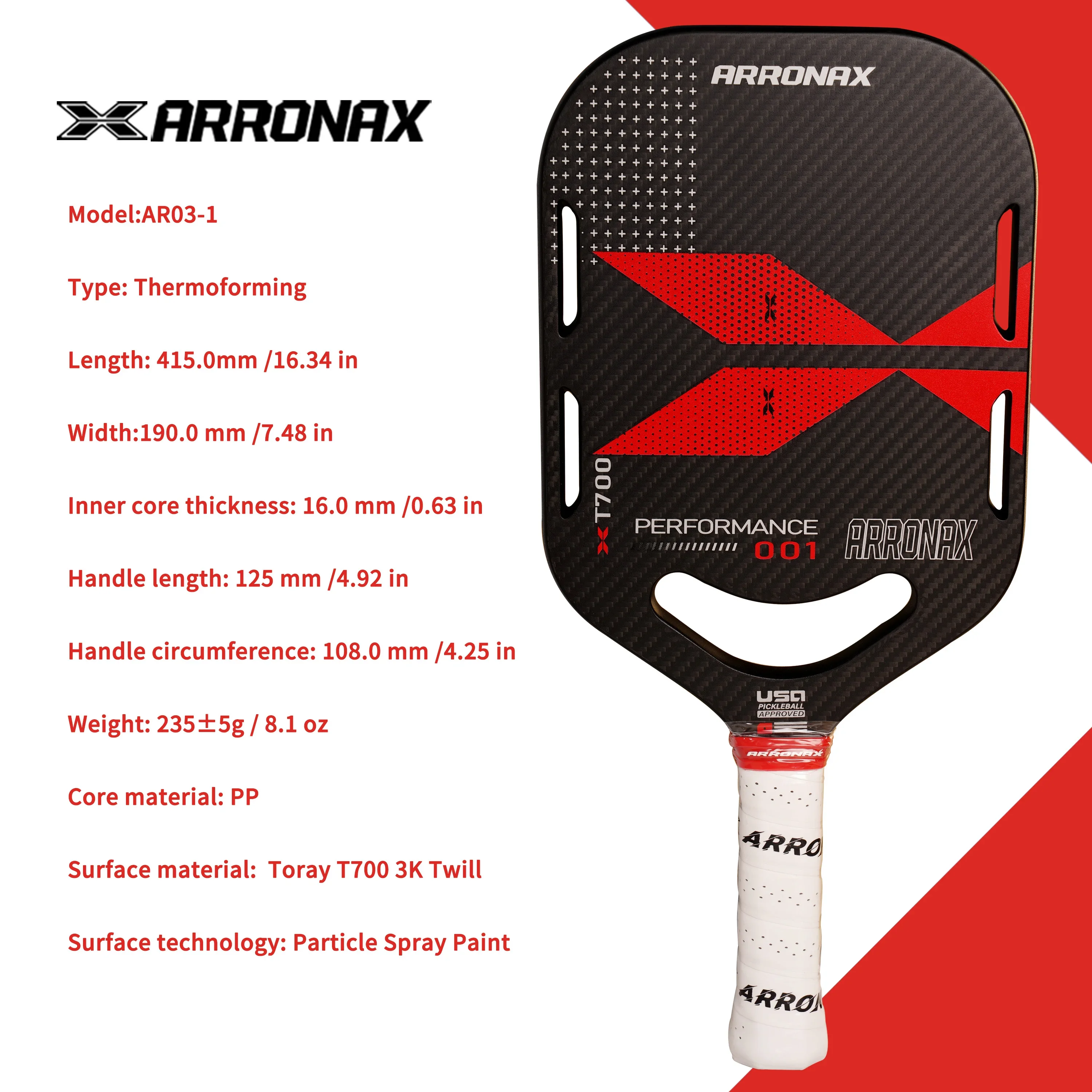 ARRONAX-熱成形ピックルボールパドル,t700カーボンファイバー