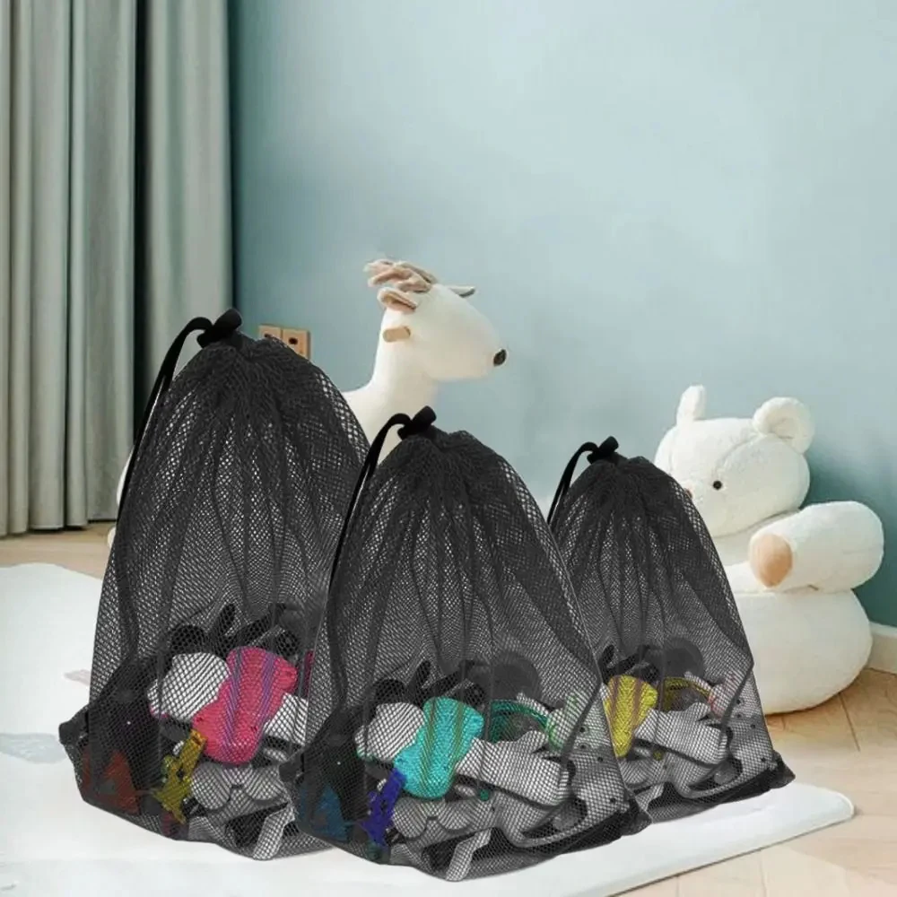 블랙 메쉬 가방 드로스트링, 스포츠, 수영 및 공 보관용 소형 메쉬 가방 - 여행..