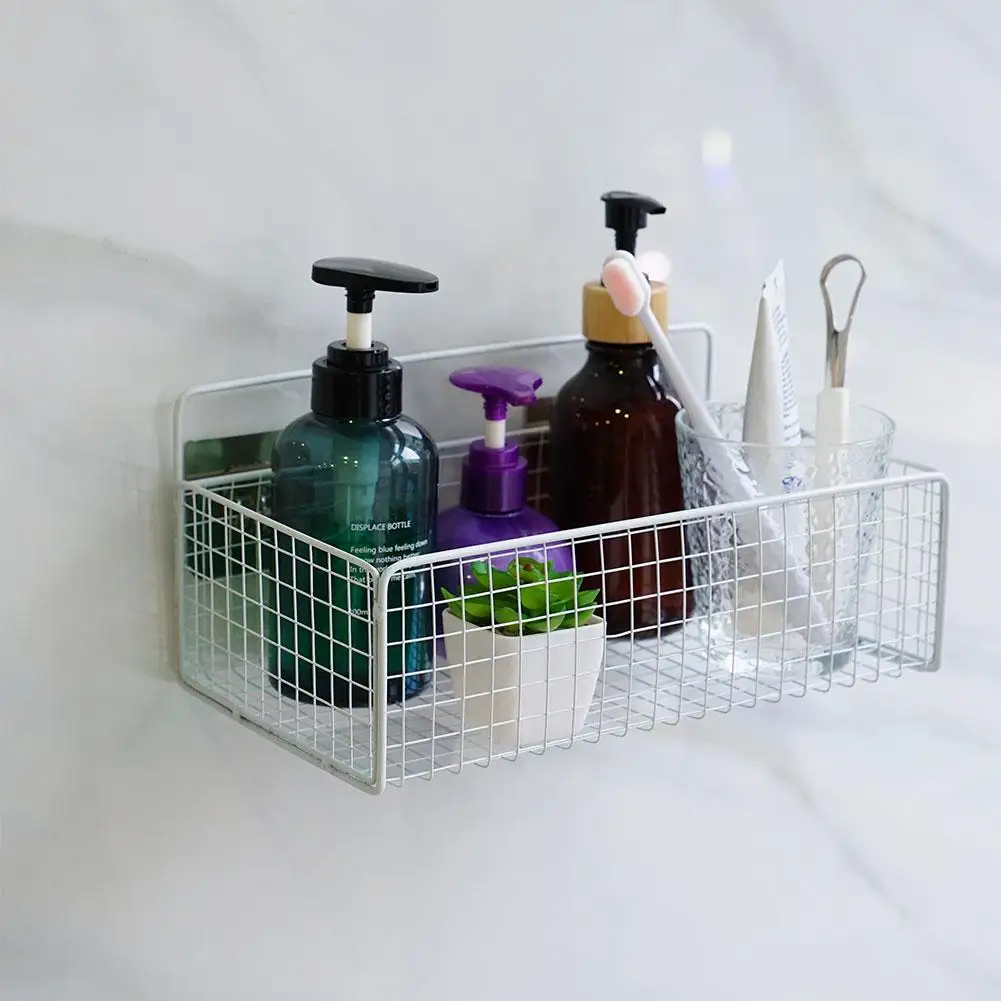 

Wrought Iron Bathroom Shelf Wall-mounted Shower Gel Rack Bathroom Toilet Punch Kitchen Storage Stand Shelves Free Toiletry D9F9