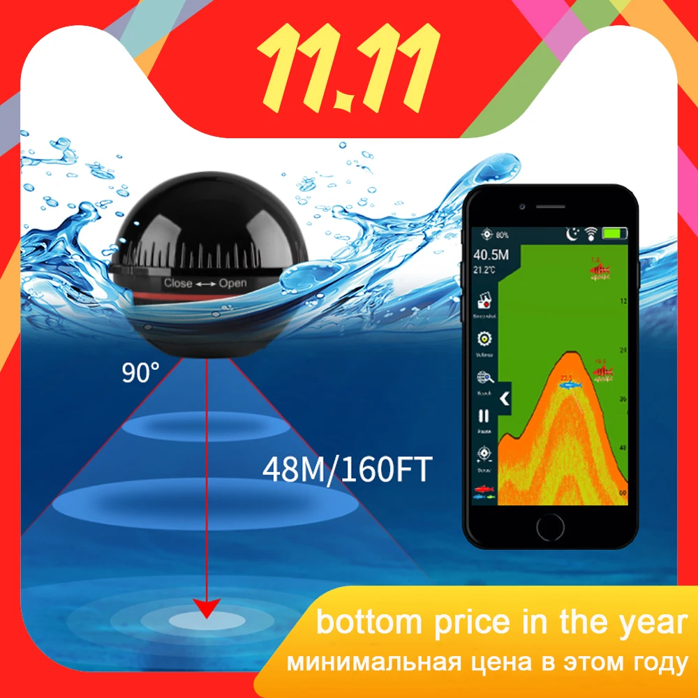 Erchang XA02 Wireless Sonar for Fishing 48m/160ft Water Depth Echo